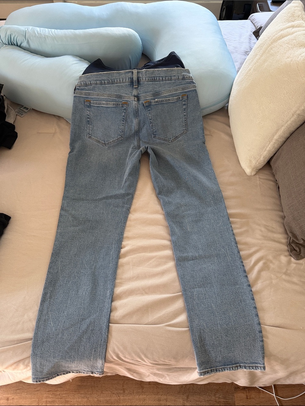 Light Blue Maternity Jeans with Black Panel - Women's Stretch Denim - Picture 2 of 3